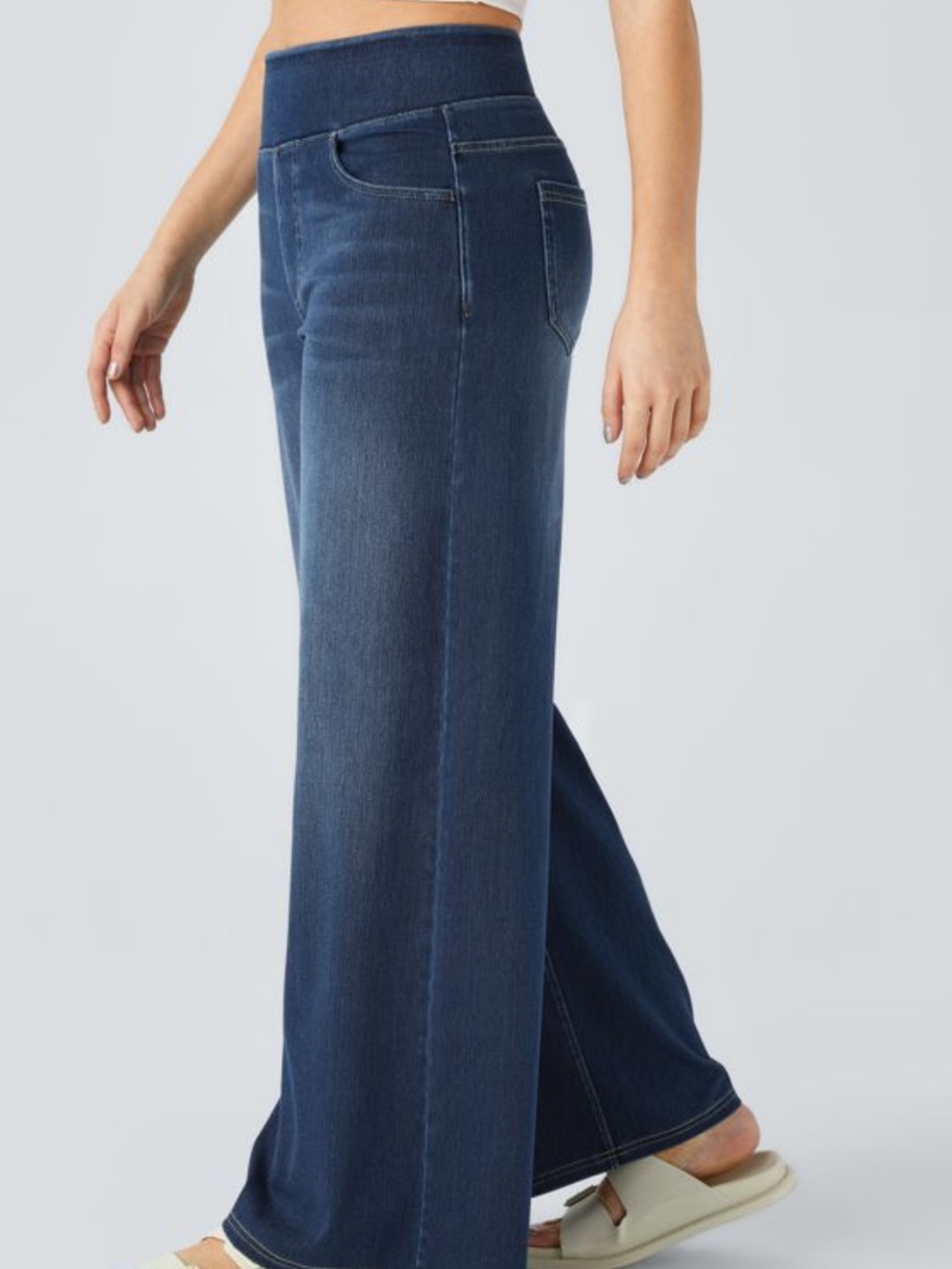 Halara Flex High Waisted Pockets Baggy Wide Leg Washed Casual Jeans. - Picture 2 of 11